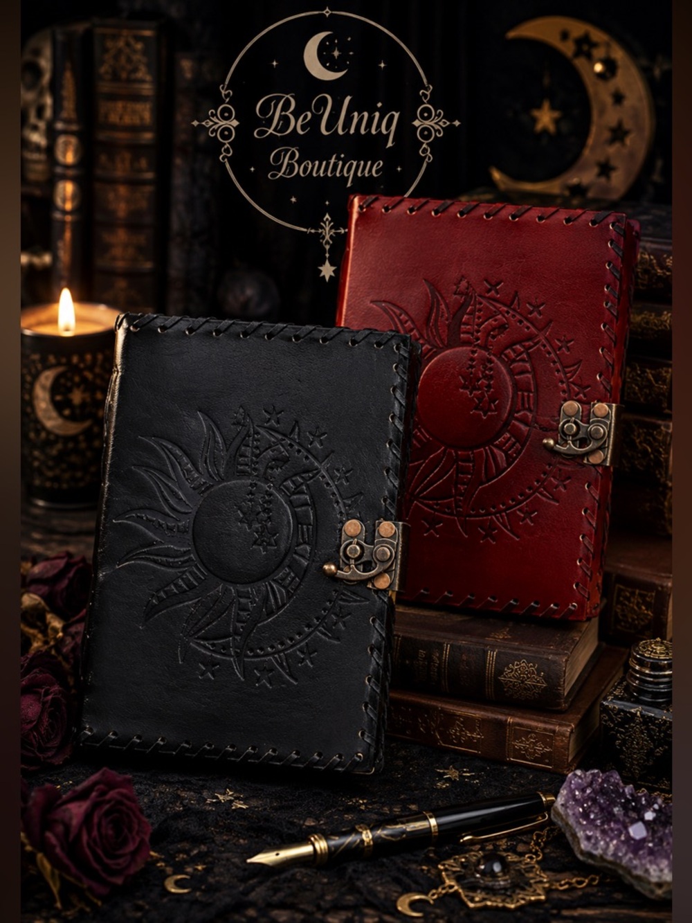 NWT Genuine Leather Sun Moon Celestial Journal 5x7 Handmade Gothic Notebook